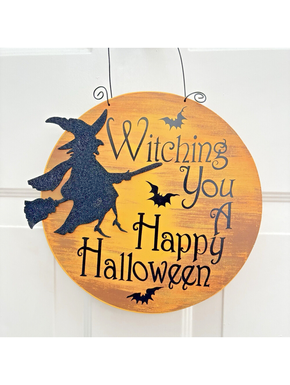 Wood Hanging Halloween Sign "Witching You A Happy Halloween" Spooky Witch 10”